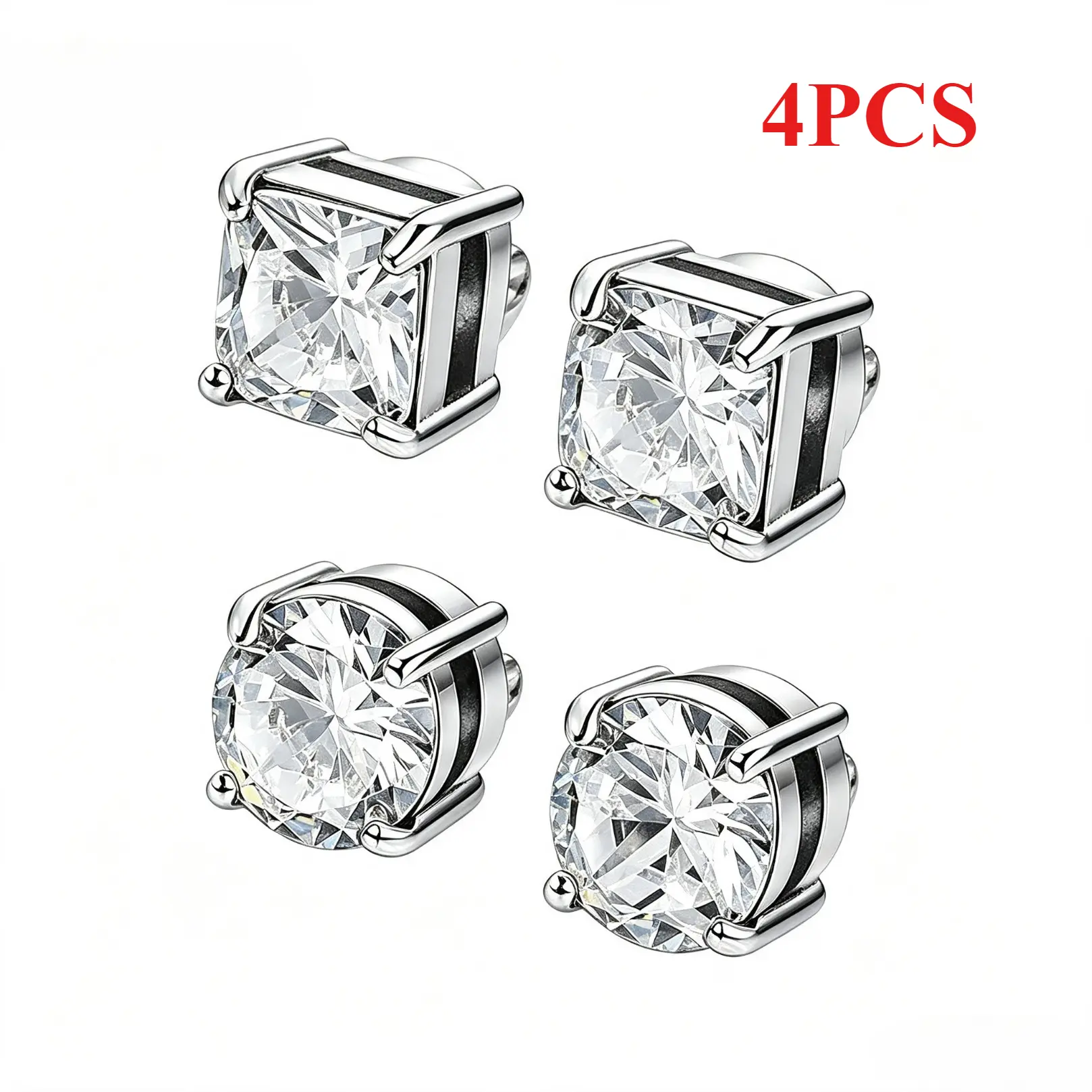 4Pcs Simple Copper Cubic Zirconia Magnetic Ear Cuffs, Non Piercing Unisex Earring Set, Minimalist All-season Accessory For Daily Outfit, Casual Dating And Travel Jewelry Gifts