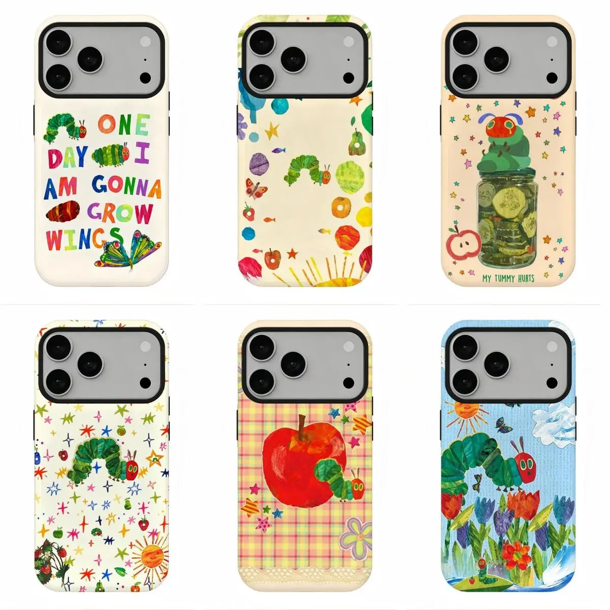 Vibrant Kidcore Cartoon Hungry Caterpillar Floral Protective Case for iPhone 17Promax 16 15 14 13 12 11 and for Samsung S26-S21, Viral Rainbow Star Cute Bug Art Phone case, Y2K Pastel Coquette Aesthetic Shockproof Cover, Perfect Holiday Gift, Lovely Gift