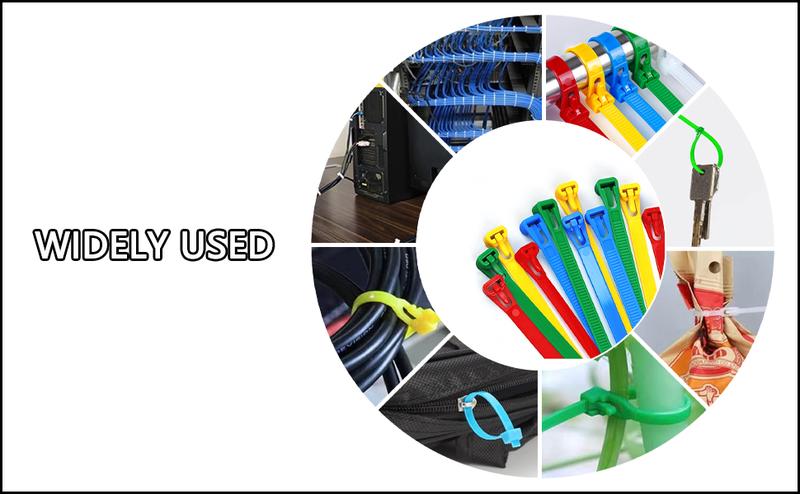 100pcs Removable Colored Plastic Cable Ties,Reusable Zip Ties,Buckle Self-Locking Premium Nylon Cable Wire Ties,Heavy Duty 50 Lbs Tensile Strength Colored Plastic Cable Ties for Indoor Outdoor.