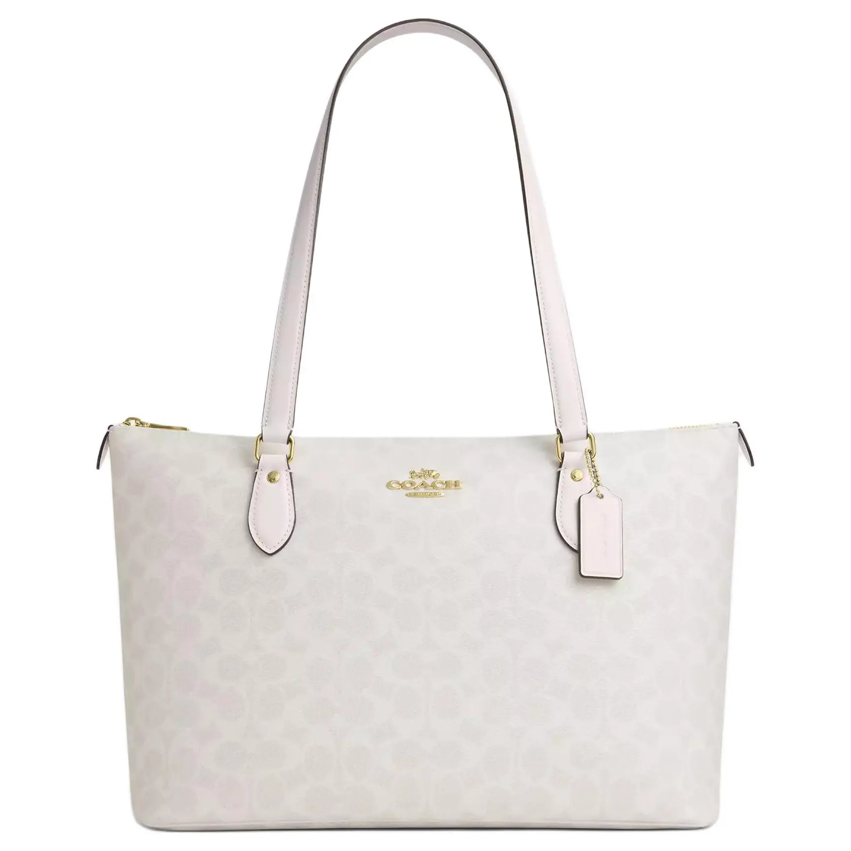 COACH Classic Monogram Canvas Tote Bag for Women, Large Chalk White Handbag