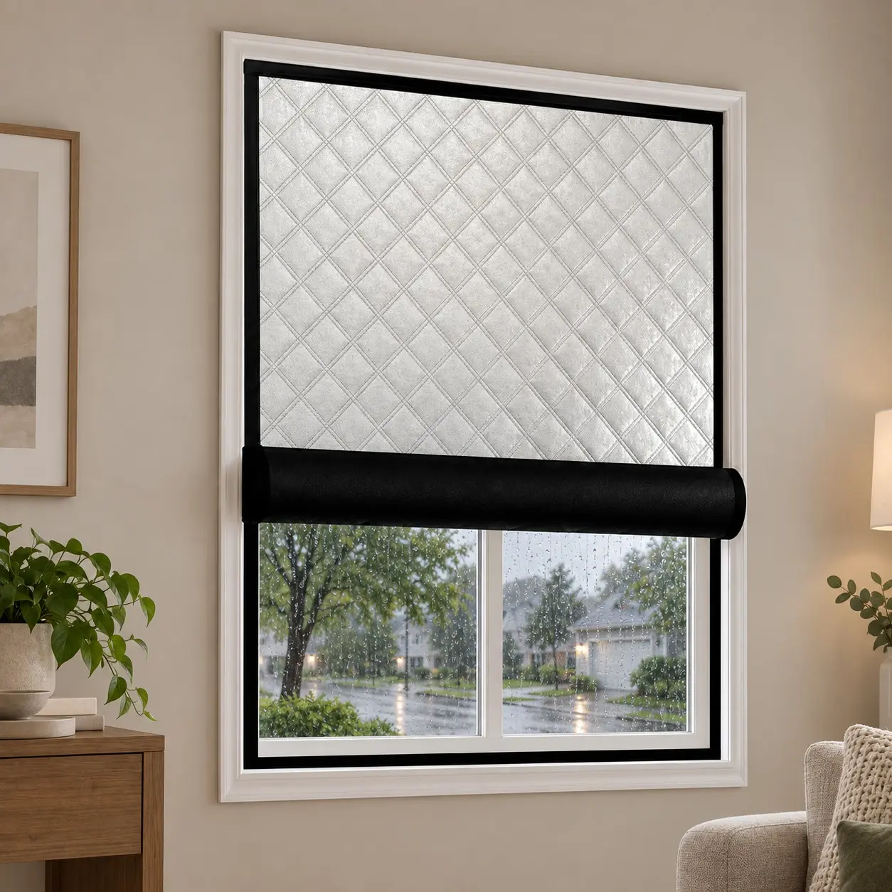 Thick Winter Thermal Window Curtain, Draft Blocking Insulated Blackout Cover, Self-Adhesive No-Drill Installation for Bedroom & Living Room, Blackout Window Curtains