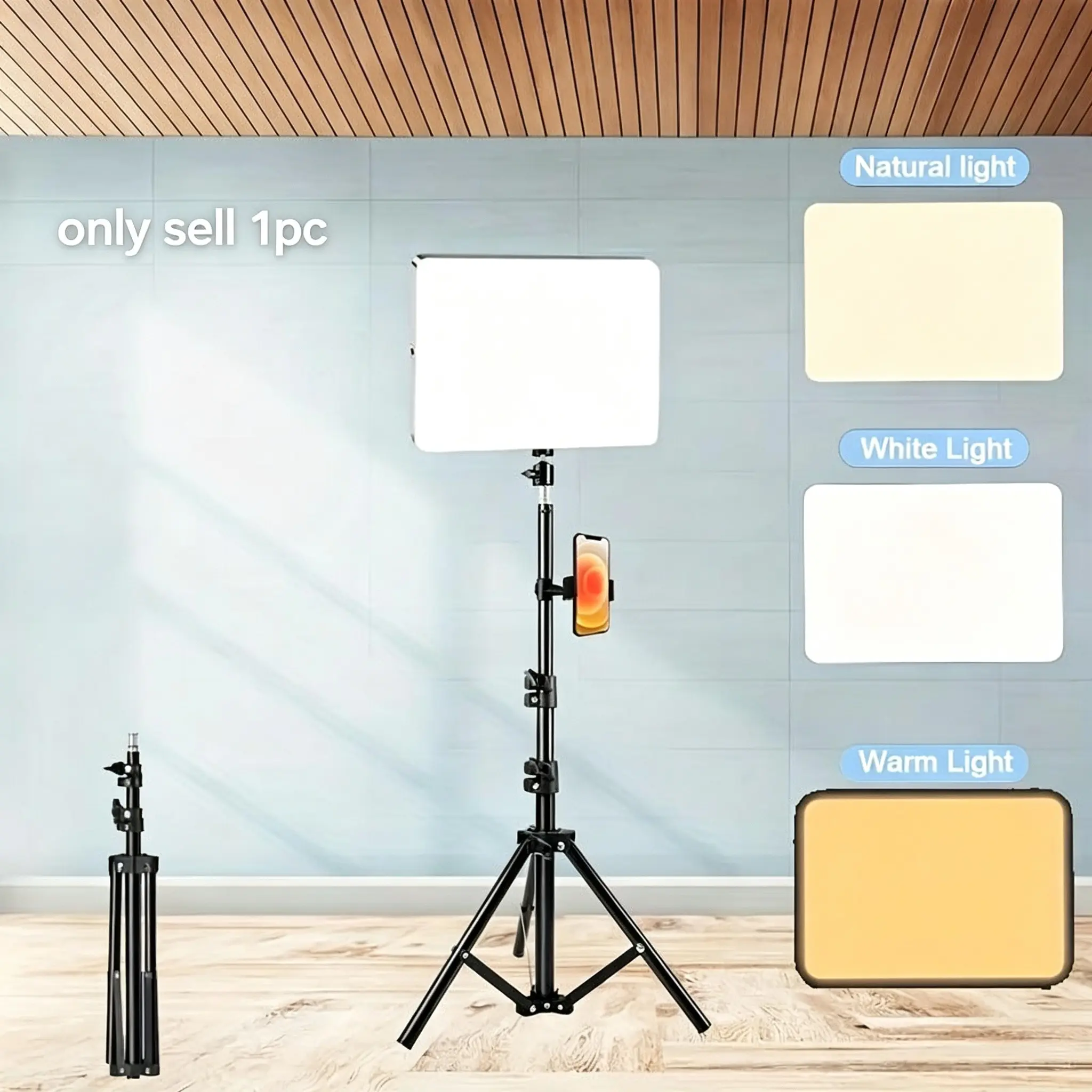 Video Light 10.0 Inches with Adjustable Tripod Stand, 43.31 Inches Stand, Ideal for Studio Lighting, Studio Flash Photography, Makeup, Meetings, Group Selfies, Live Streaming