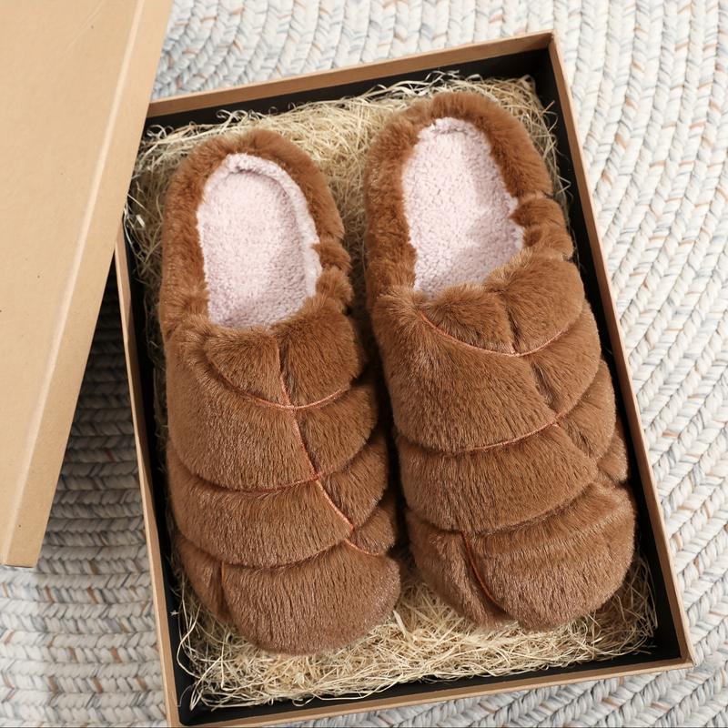(New)Cozy Faux Rabbit Fur Slippers with Embroidered Mexican Concha Design, Plush Indoor Comfort Shoes for All Seasons