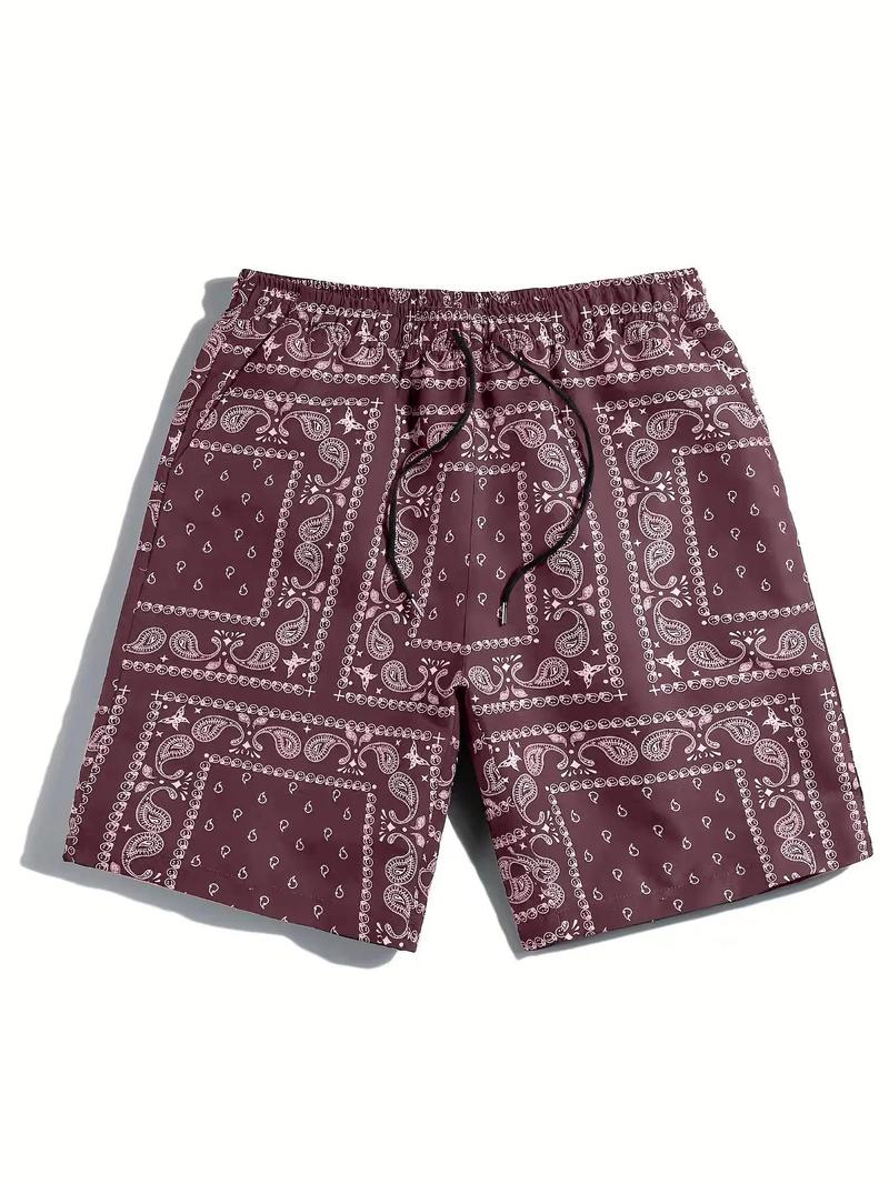 Men's Paisley Print Drawstring Waist Shorts, Shorts for Men, Comfy Clothes for Men, Casual Pocket Design Straight Leg Shorts for Summer, Men's Bottoms for Beach Vacation, Summer Beachwear 2024