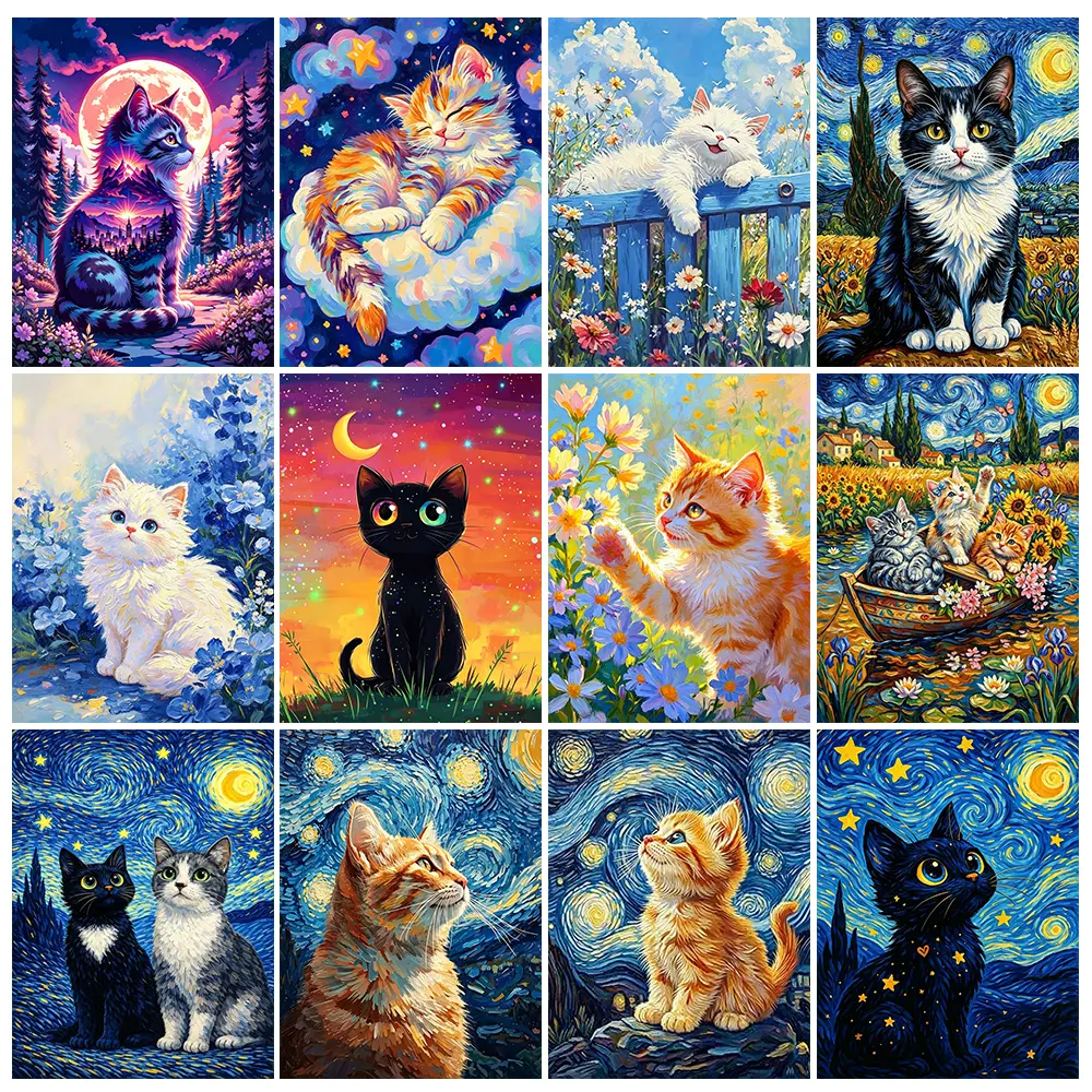 Diamond Art Painting Kits for Adults,Cat 5D Diamond Painting DIY Full Round Diamond Home Wall Decor Birthday Gifts 20x20in