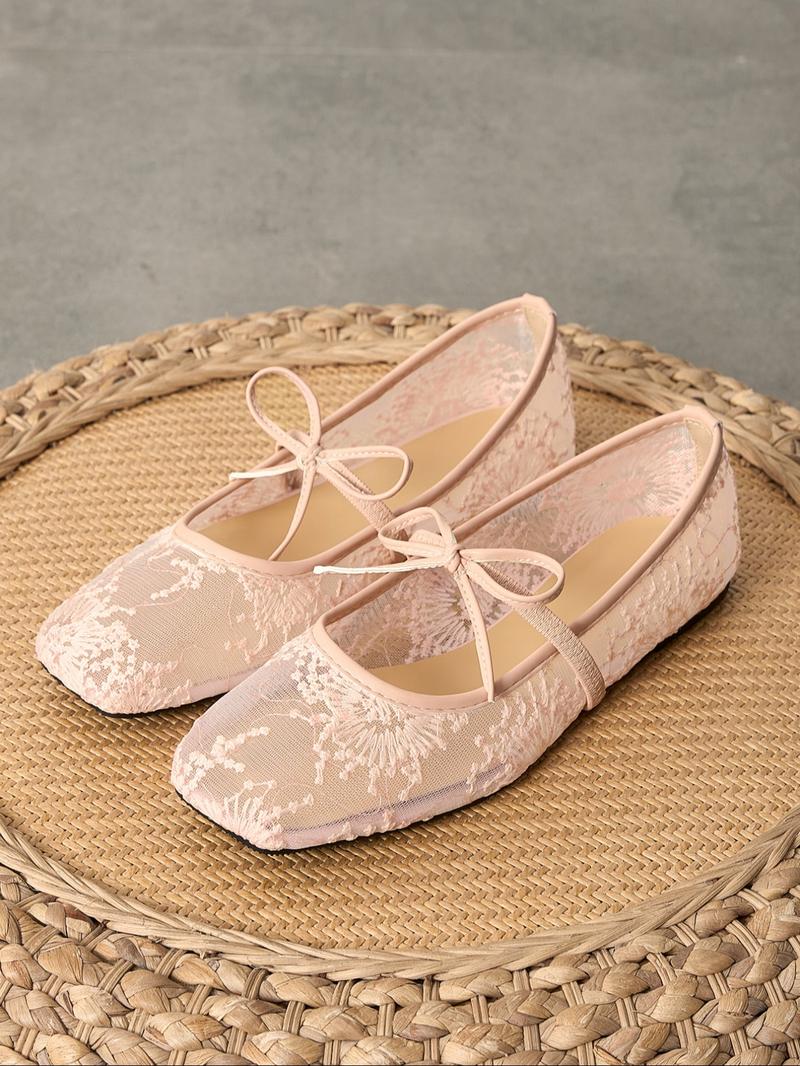 Women's Embroidered Mesh Ballet Flats, Elegant Square-Toe Flat Shoes for Parties and Daily Wear, Lightweight Breathable Comfortable Footwear for Women & Girls