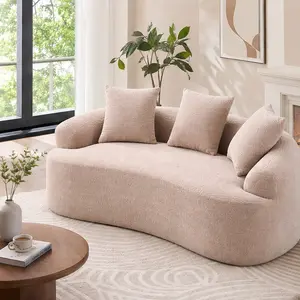 ARCH 2-Seat Loveseat Sofa for Small Spaces, Curved Modern Chenille Couch with 3 Throw Pillows, No-Assembly Compression Foam Spring Sofa for Apartment Living Room, 65L x 39W x 25H in, Apricot Cream, Apricot Cream Color Options, Chenille/Foam+Spring