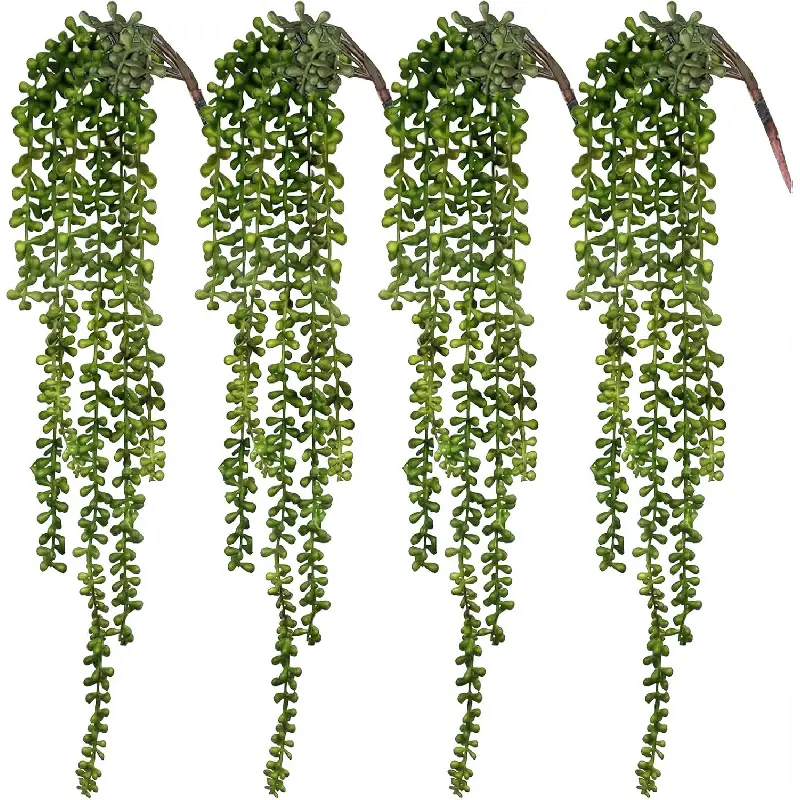 4pcs Fake Hanging Plants, String of Pearls Artificial Hanging Succulents Greenery Wall Backdrop Decor, Artificial Plants Indoor for Home Garden Outdoor Decoration