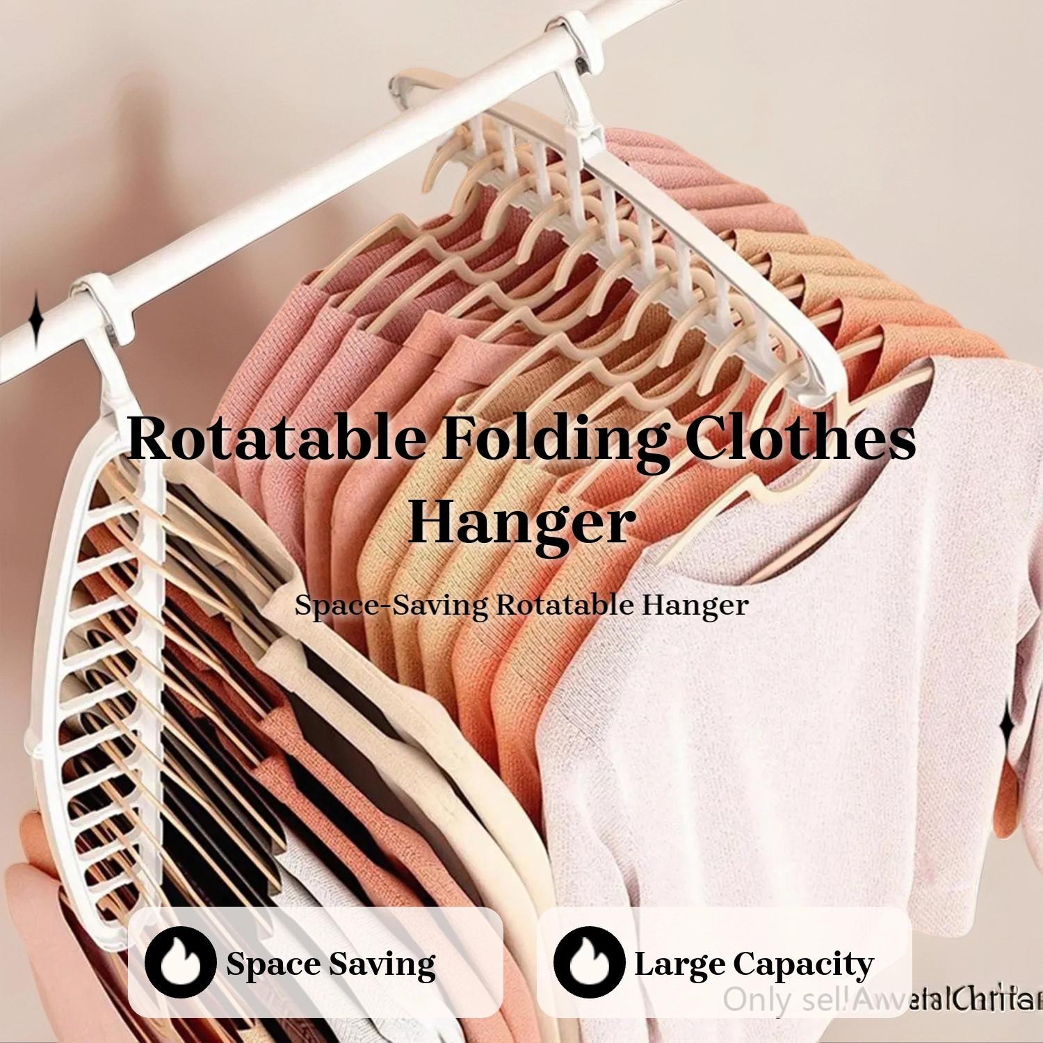 5 PCS Rotatable Folding Clothes Hanger, 1 Pack Space Saving Rotating Closet Organizer, Large Capacity Wardrobe Hanging Rack for Dorm, Bedroom Clothes Storage