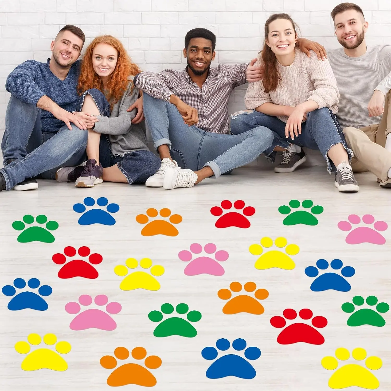 30 Pcs 7.5" Large Paw Print Floor Decals Self-Adhesive Pawprints Wall Cling Window Stickers Footprint Decals for Bedroom Living Room Decor Multicolor(Gift)