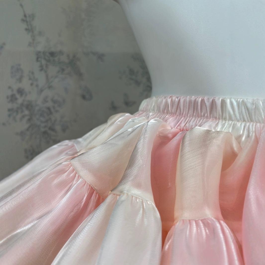 Satin Puffy Cake Skirts Women's Sweet Short Chic Ruffle Mini Skirt Preppy Style Girls Princess Lolita Cosplay Skirts Black/White