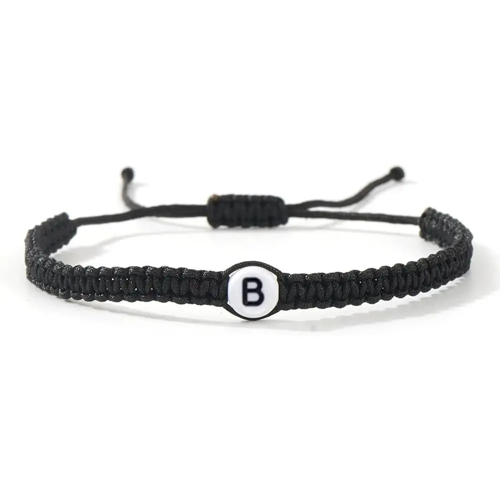 Personalized Initial Letter Bracelet, Adjustable Black Macrame Rope Bracelet with Alphabet , Custom Monogram Friendship Bracelet  for Women Men