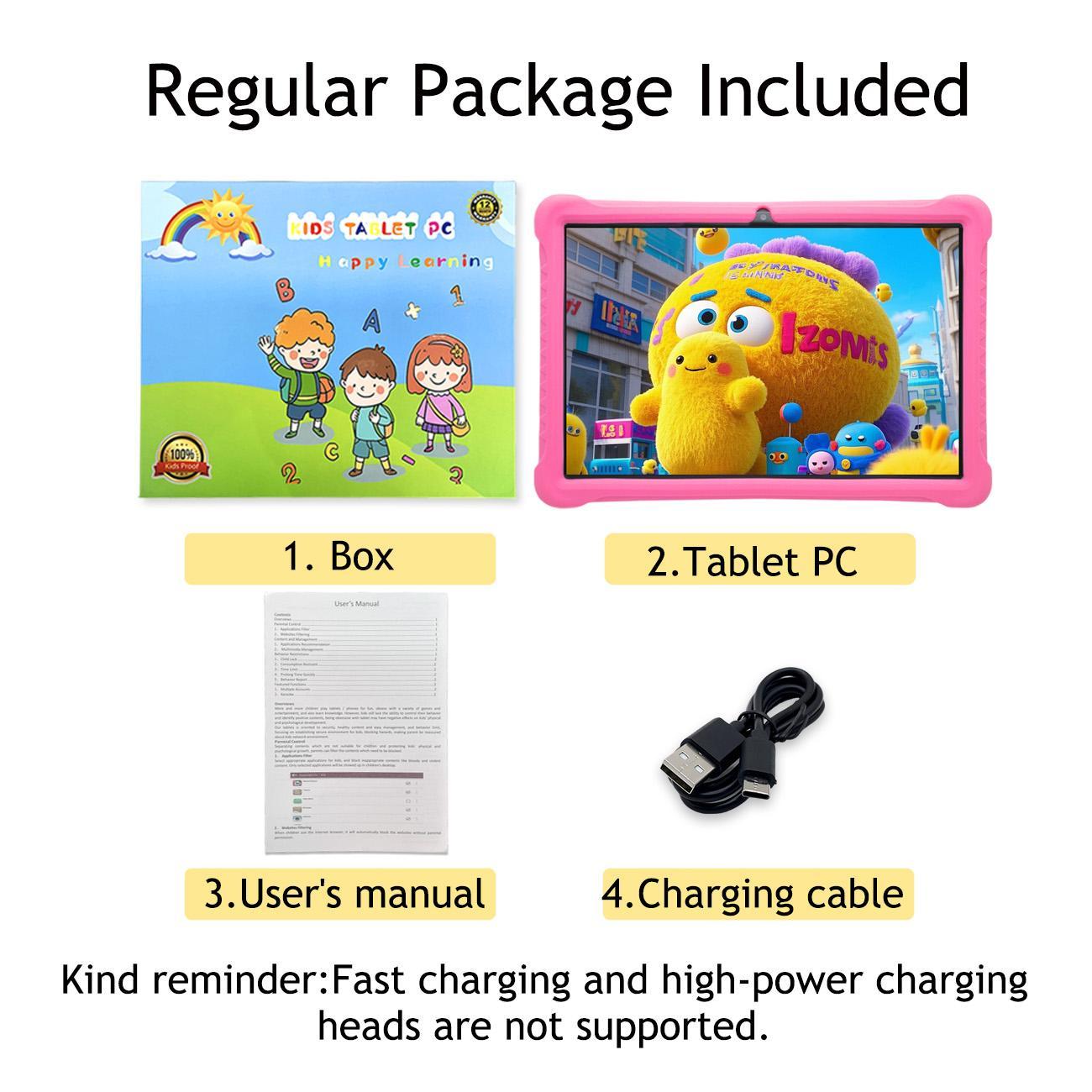 10.1 Inch Android Tablet, Parental Control Tablet with Shockproof Case, Dual Camera Tablet for Learning & Entertainment