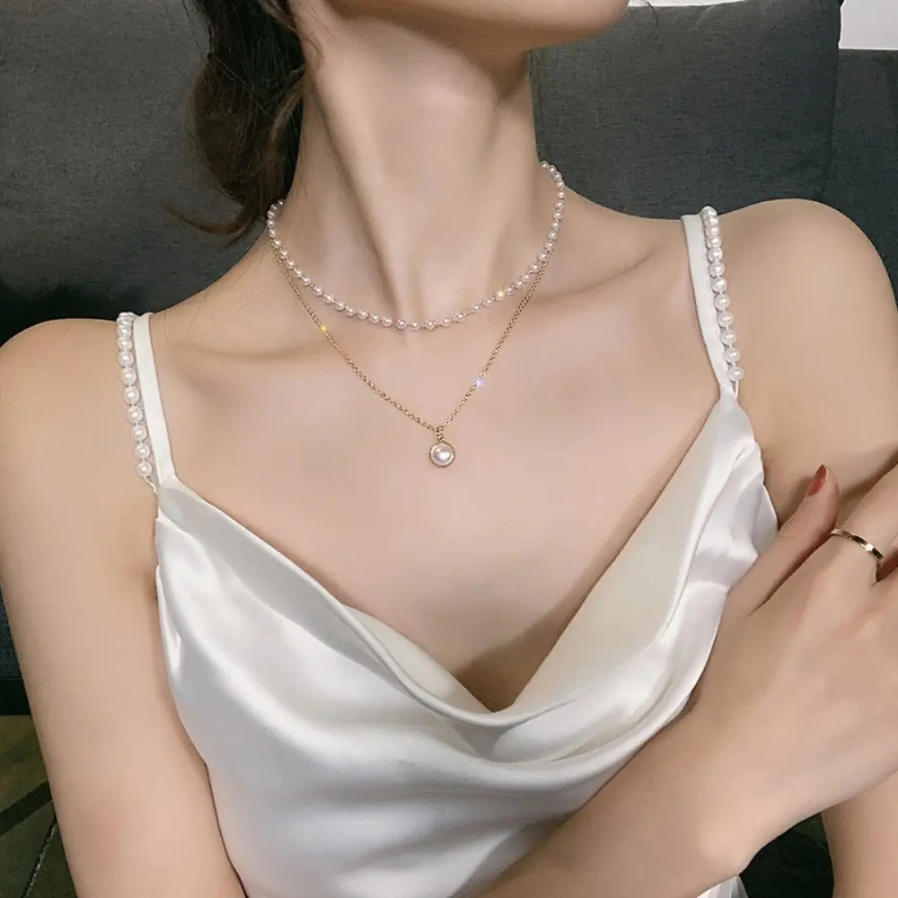 Elegant Double-Layer Artificial Pearl Necklace for Women, Classic Choker with Lightweight Texture, Women's Fashion Jewelry Gift