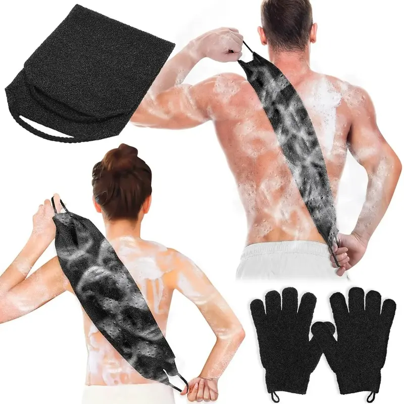 Scrubber Bath Gloves Set,  Shower Towel with Shower Gloves for  Scrub,  Cleaner Wash Gloves to Remove  (Black)