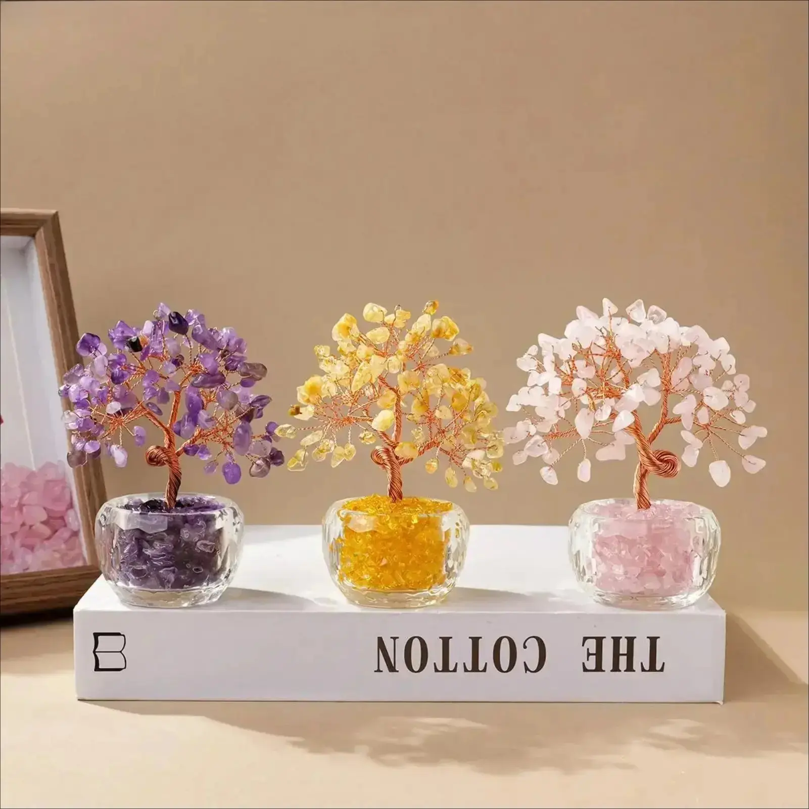 Crystal Tree of Life with Glass Vase, Amethyst & Citrine Crystal Stones, Colorful Gemstone Tree Decor, Mini Crystal Tree for Home Decor, Office Desk, Bedroom, Shelf & Gift Giving sohochic
