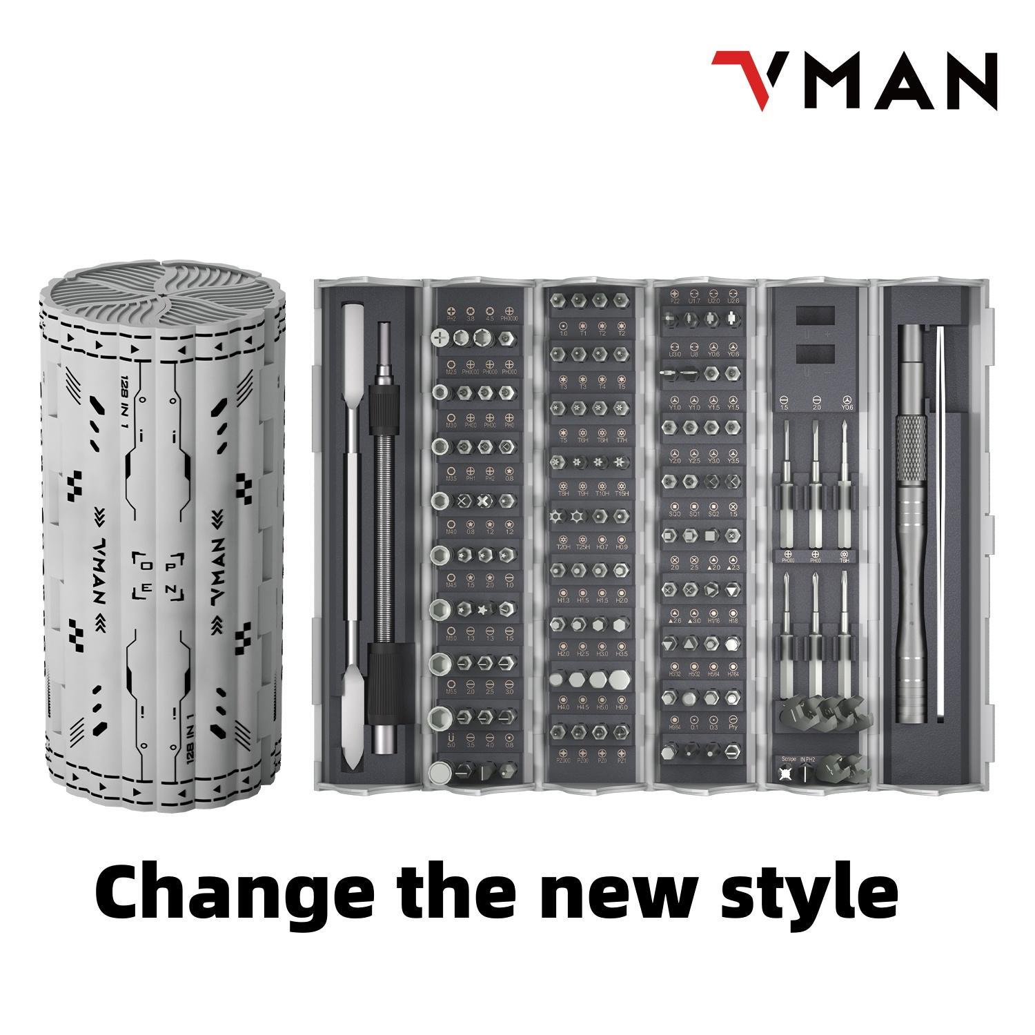 Vman Precision Multifunctional Screwdriver Set, 128-Piece Multi-Tool Kit with S2 Magnetic Bits, Portable Repair Tool Set for Computer, Phone, Watch, Electronics