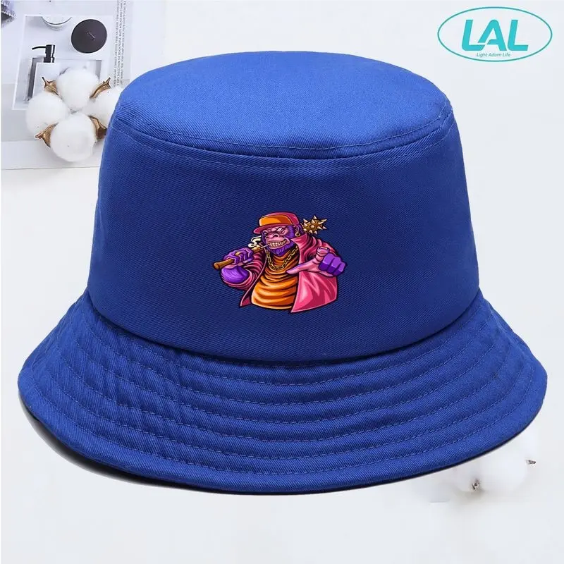 A unique street-style bucket hat with a gorilla print, graphic hats, fashionable and versatile, with a wide brim that effectively blocks UV rays, making it perfect for summer festivals, beach trips, outdoor concerts, and everyday casual wear.