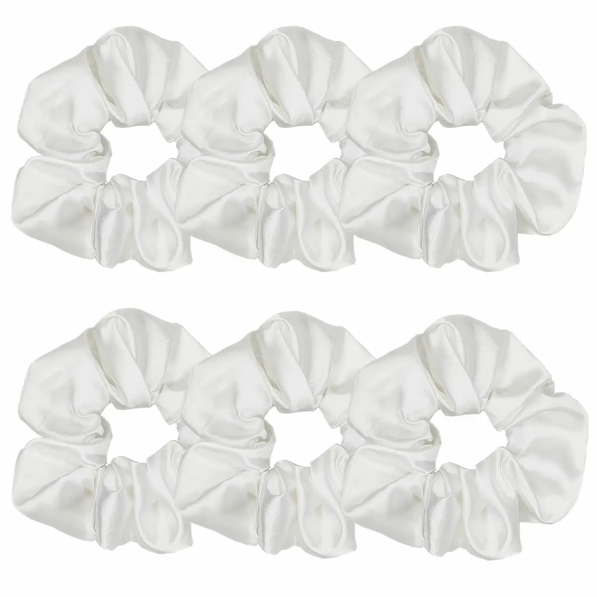 6 count Satin Scrunchies - Soft Hair Ties, Ponytail Holders, Hair Bands, Hair Accessories for Women and Girls (4.3 inch, White)