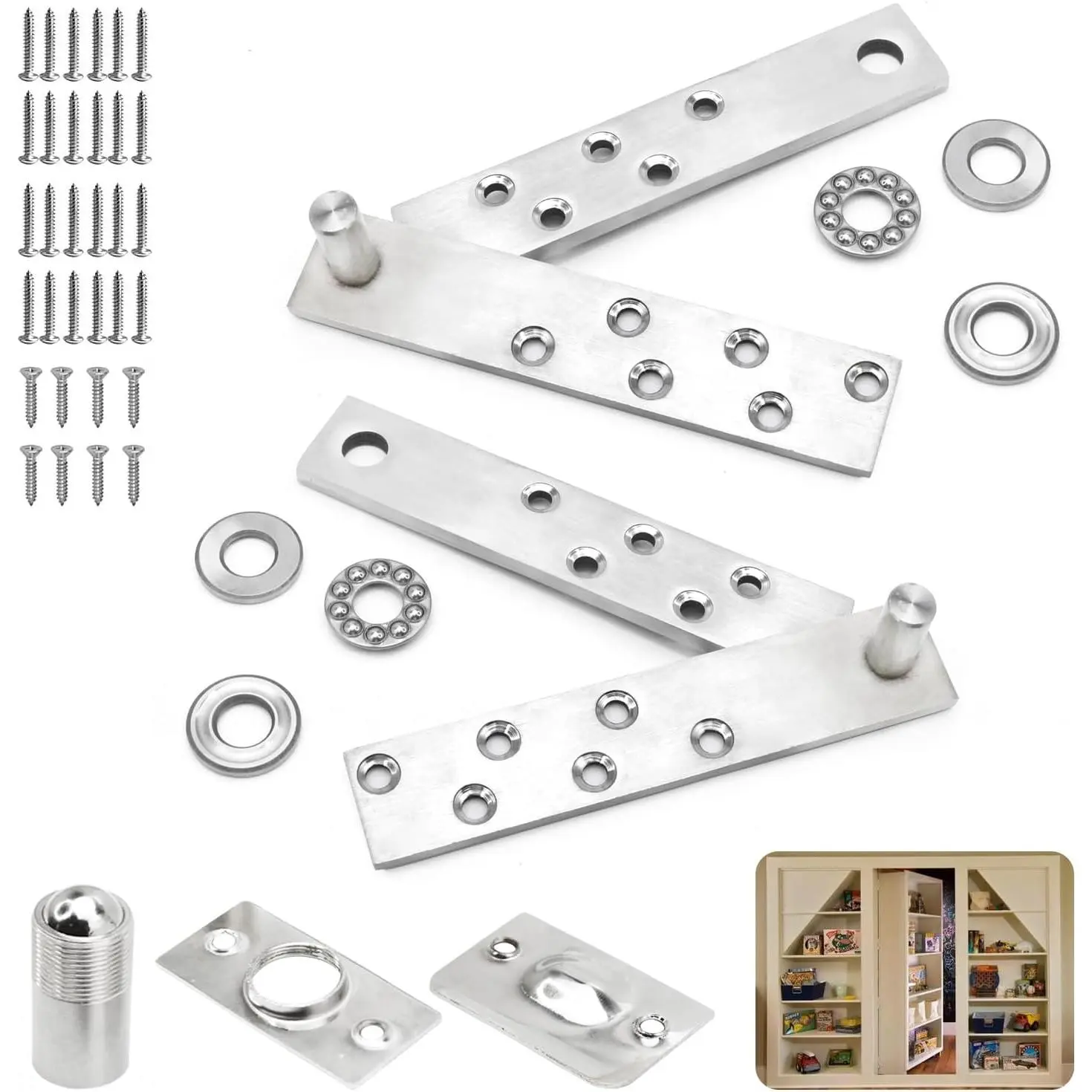 Door Hinges, Pivot Hinges, 360- Rotating  Bookcase |  Door Hinges, 300-Pound Heavy-Duty, Hinge Kit