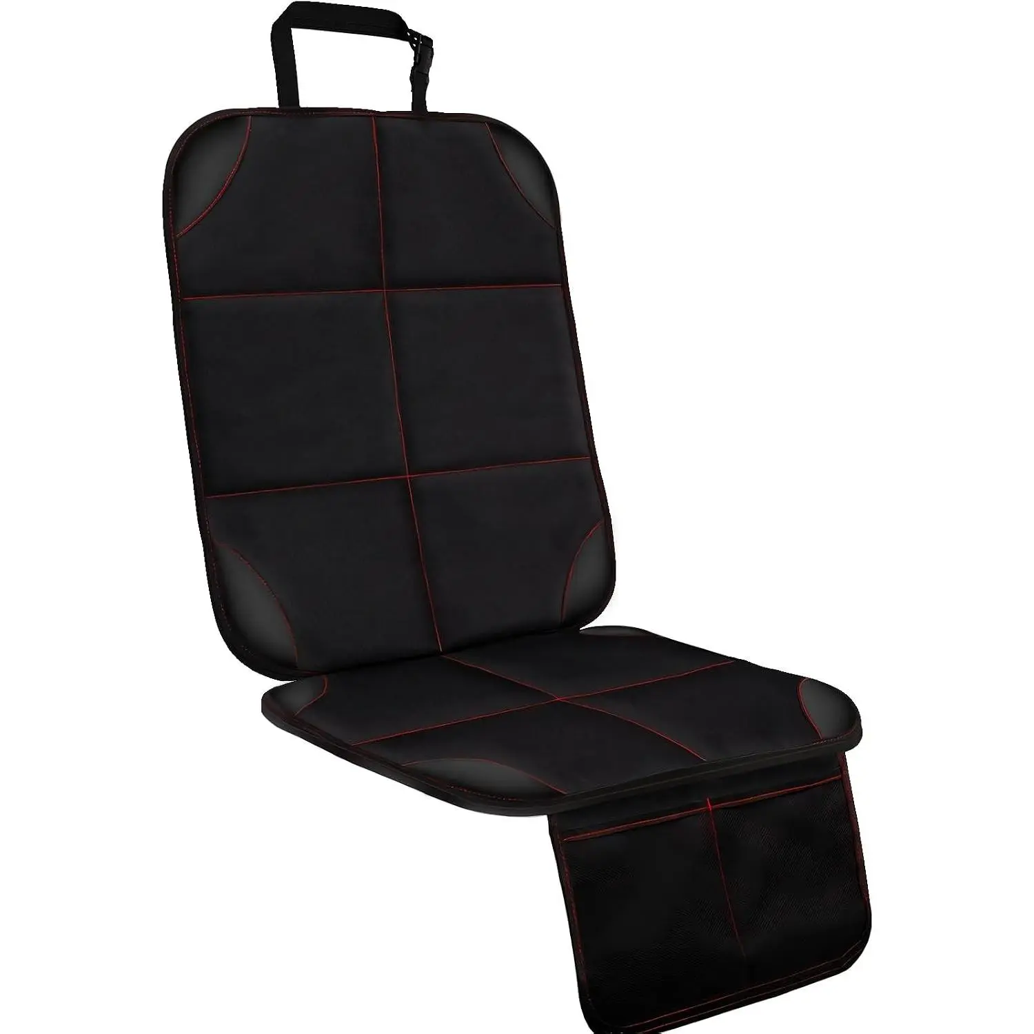 Car Seat Protector for Child Seats with Thickest Padding and Non-Slip Backing, Mesh Pockets, Fits SUV Sedan Truck, Leather and Fabric Seats - Black Red(Gift)