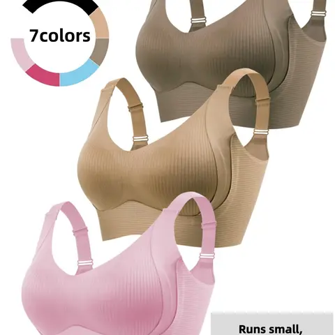 3-Pack Women's Wireless Textured Solid-Color Everyday Minimalist Bra Set, Adjustable Straps for a Comfortable Fit, Soft Breathable Fabric, Perfect for Daily Casual Wear, Women's Underwear Essentials, Basic Bras