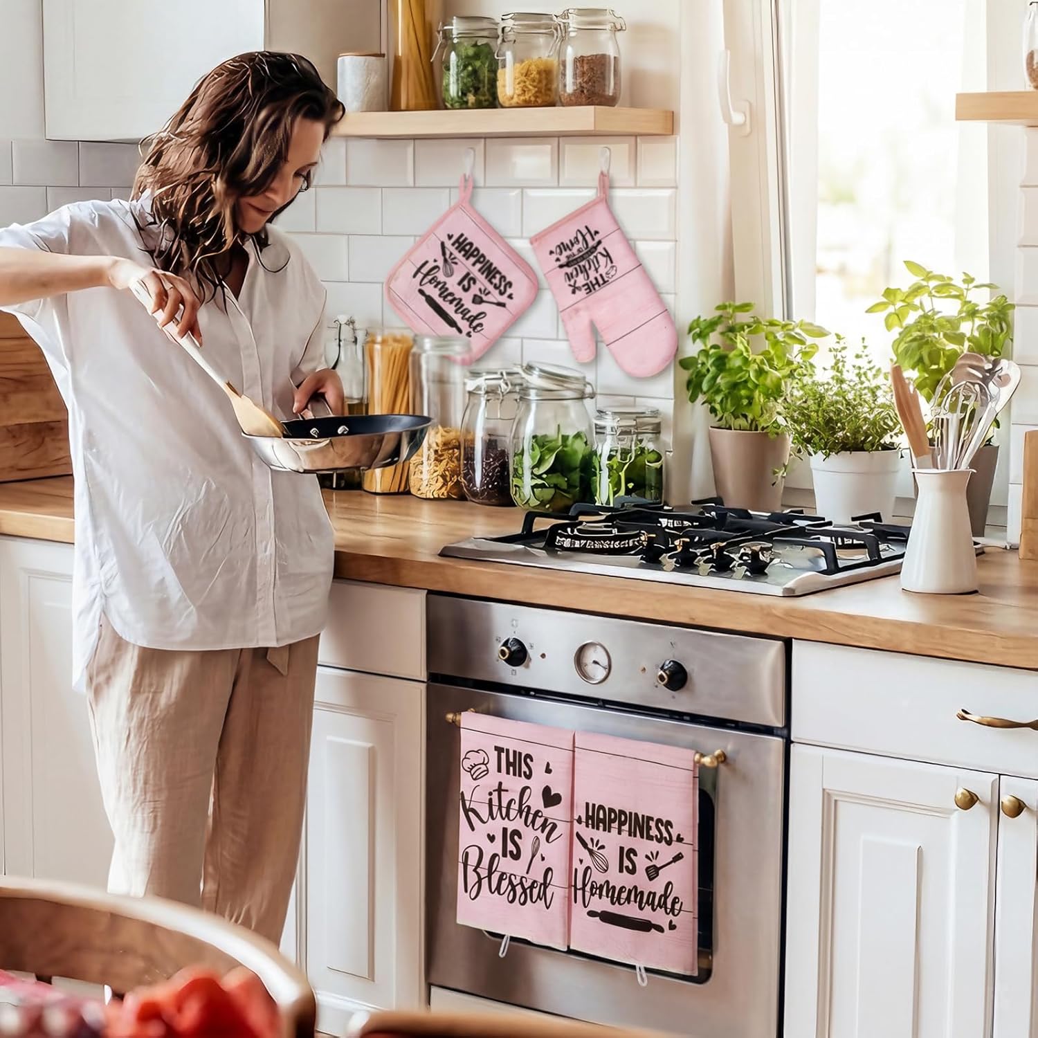 8 count  Kitchen Towels and Dishcloths Sets Oven Mitts and Pot Holders Sets Absorbent Kitchen Gloves Potholders Heat Resistant for Chef Baking Cooking