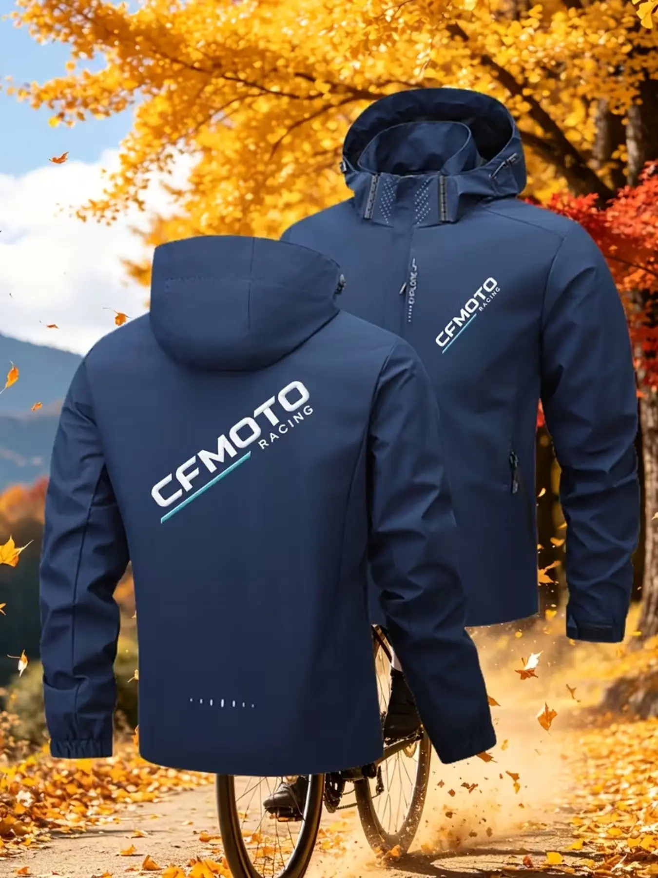 Men's Hooded Outdoor Jacket, Cfmotoracing Print, Multi-Color Sporty Design, Ideal for Motorcycle Riding & Daily Wear, New Men's Jacket