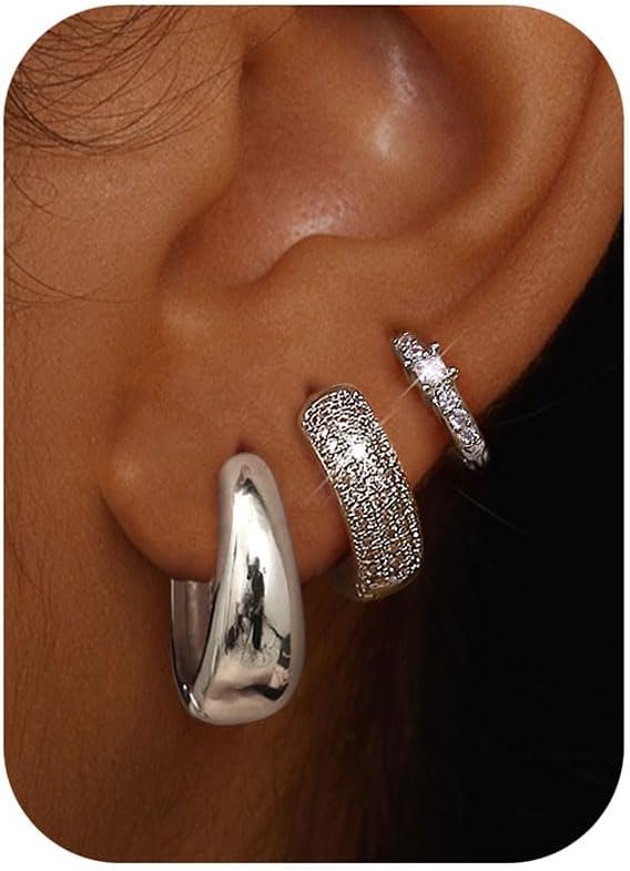 LOLIAS Small 14K Gold Plated Chunky Hoop Earrings for Women Hypoallergenic Silver Earrings Set for Sensitive Ears Non Tarnish Huggie Hoops Earring Stacks for Multiple Piercing Jewelry Lightweight 3Pairs LOLIAS Small 14K Gold Plated Chunky Hoop Earrings for Women Hypoallergenic Silver Earrings Set for Sensitive Ears Non Tarnish Huggie Hoops Earring Stacks for Multiple Piercing Jewelry Lightweight 3Pairs