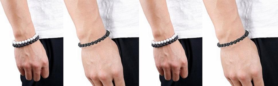 FUNRUN  6PCS Bead Bracelets for Men Women Natural Stone Mala Bracelet Baseball Bracelets Magnet