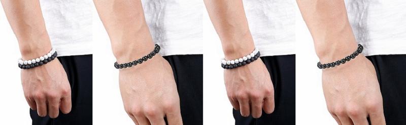 FUNRUN  6PCS Bead Bracelets for Men Women Natural Stone Mala Bracelet Baseball Bracelets Magnet