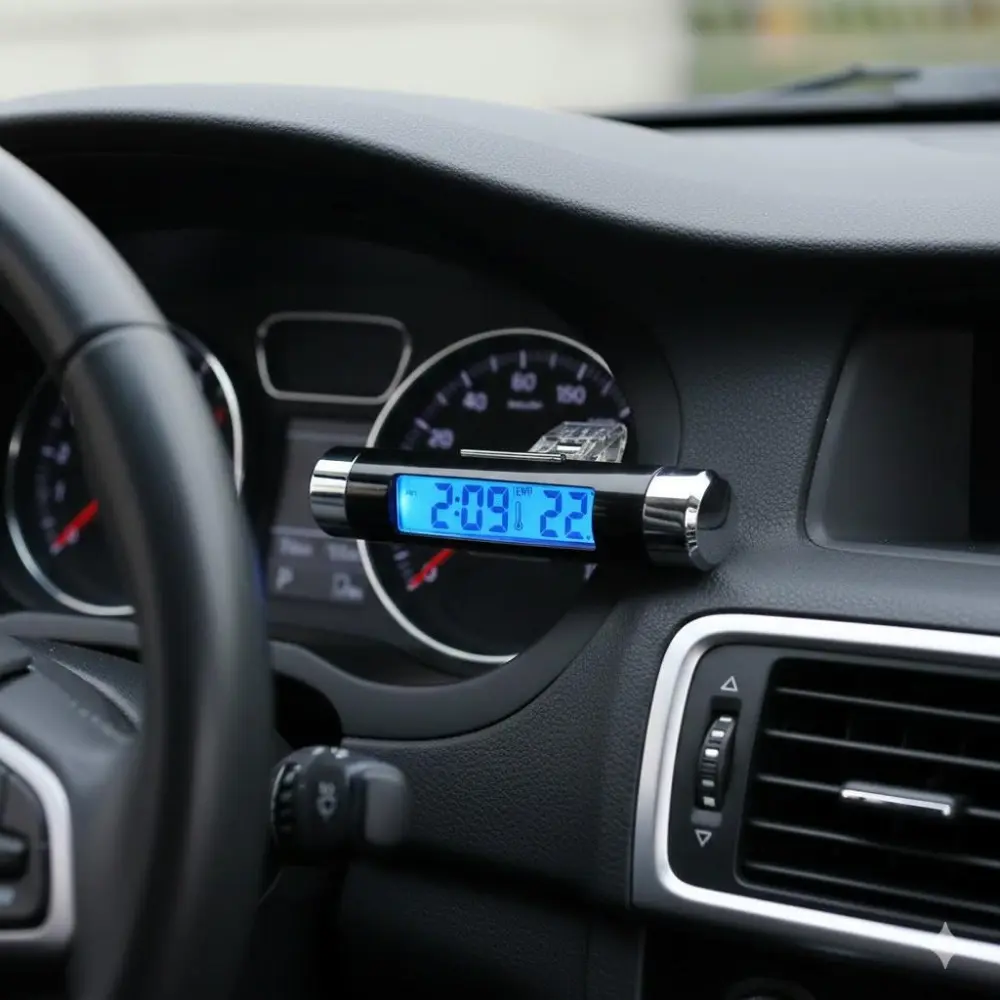 Car Clip Digital Clock Thermometer Dual Function High Precision Display Easy Installation Clear Readout Essential Car Gadget Multi-Purpose Vehicle Accessory