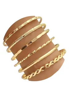 6 Pcs Adjustable Open Bangle Set, Vintage Twist Groove Stackable Layered Women's Wrist Jewelry, Elegant Hand Bracelet Collection