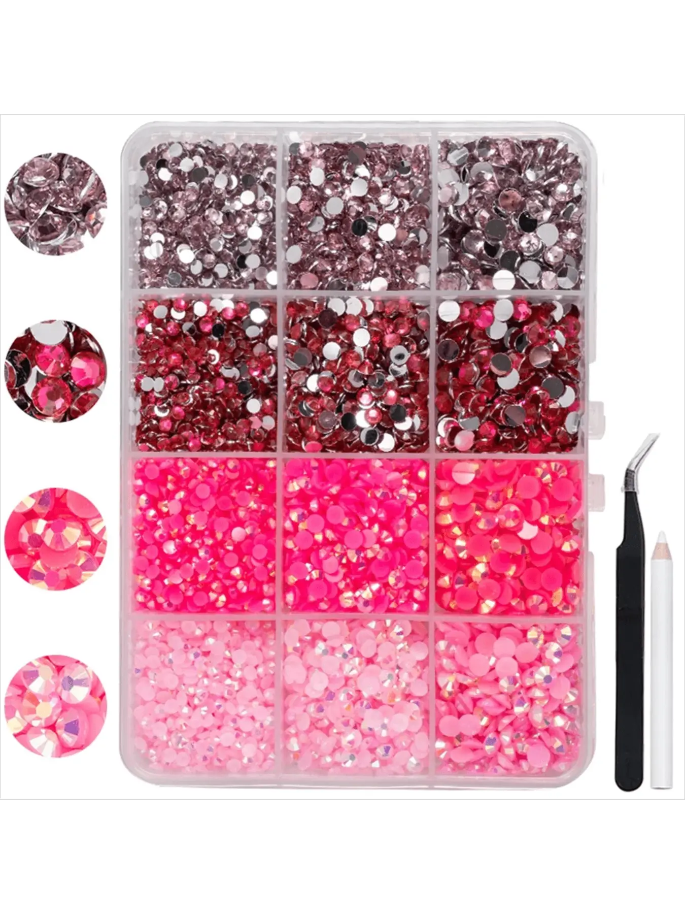 12-grid colored resin crystal rhinestones, flat-bottomed rhinestones, for handmade crafting and nail decoration, fashion accessories