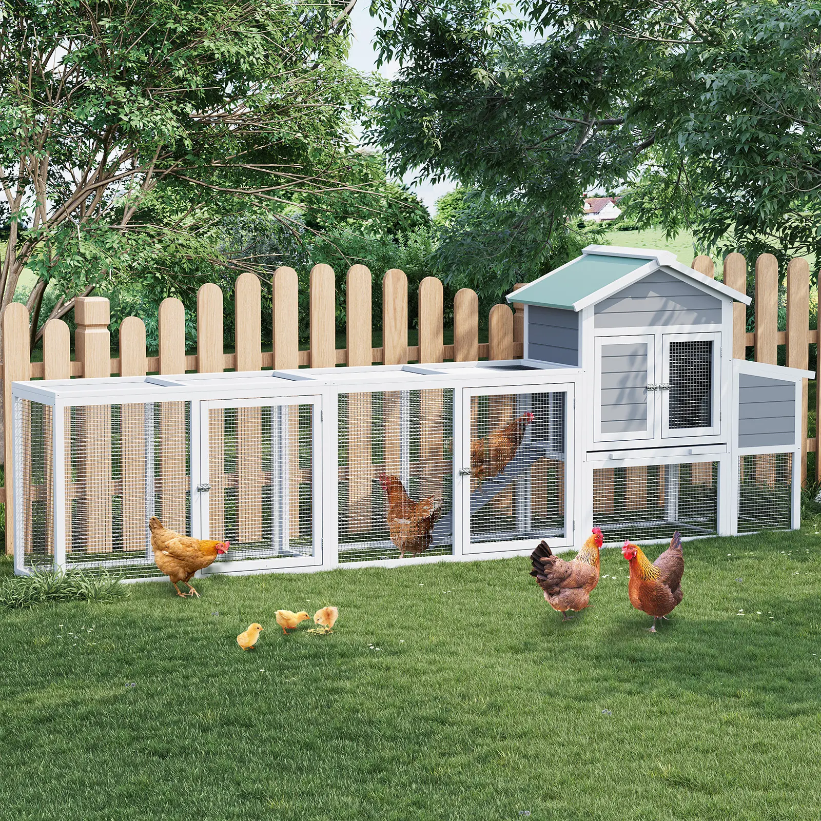 Extra-Large Outdoor Wooden Chicken Coop with Run & Ramp – Weather-Resistant Hen House for 4-8 Chickens, Ducks, or Rabbits summerwins