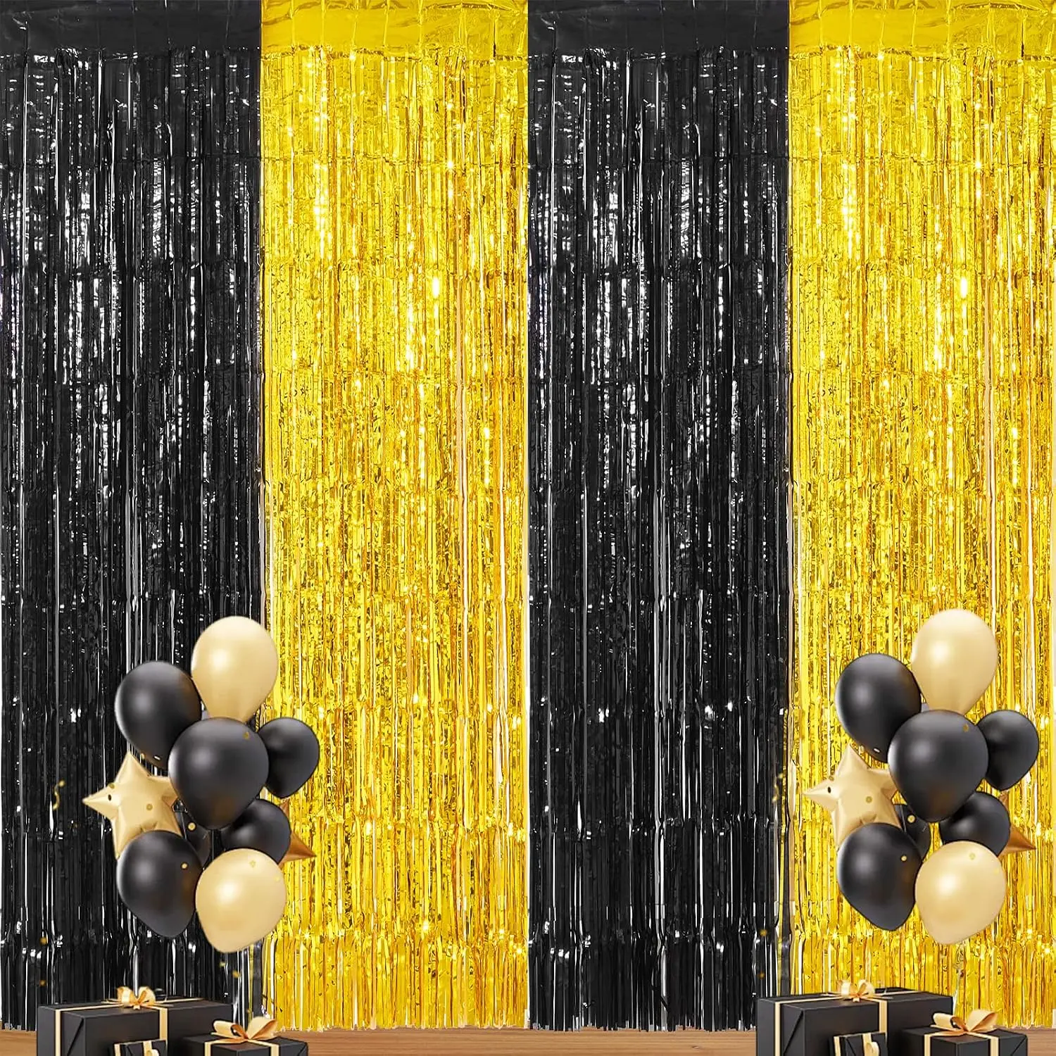 2 Pack Black and  2026 Graduation Party Decor 3.3x6.6Ft Graduation Foil Fringe Curtain Backdrop Metallic Tinsel Foil Streamers for High School College University Graduation Decor