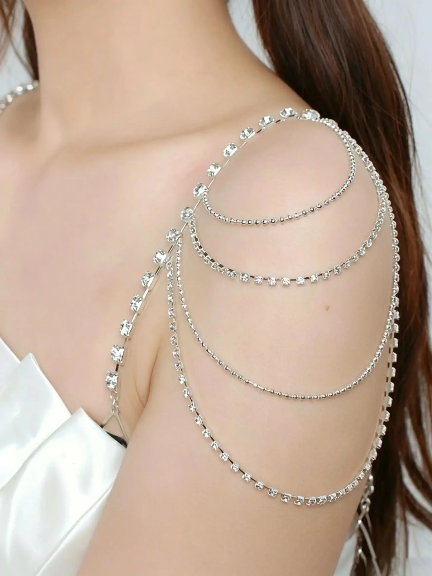 Multi-Layer Rhinestone Shoulder Chain, Fashion Body Jewelry, Elegant Evening Gown Accessory, Perfect for Photoshoots, Enhances Dress Atmosphere, Stunning Look