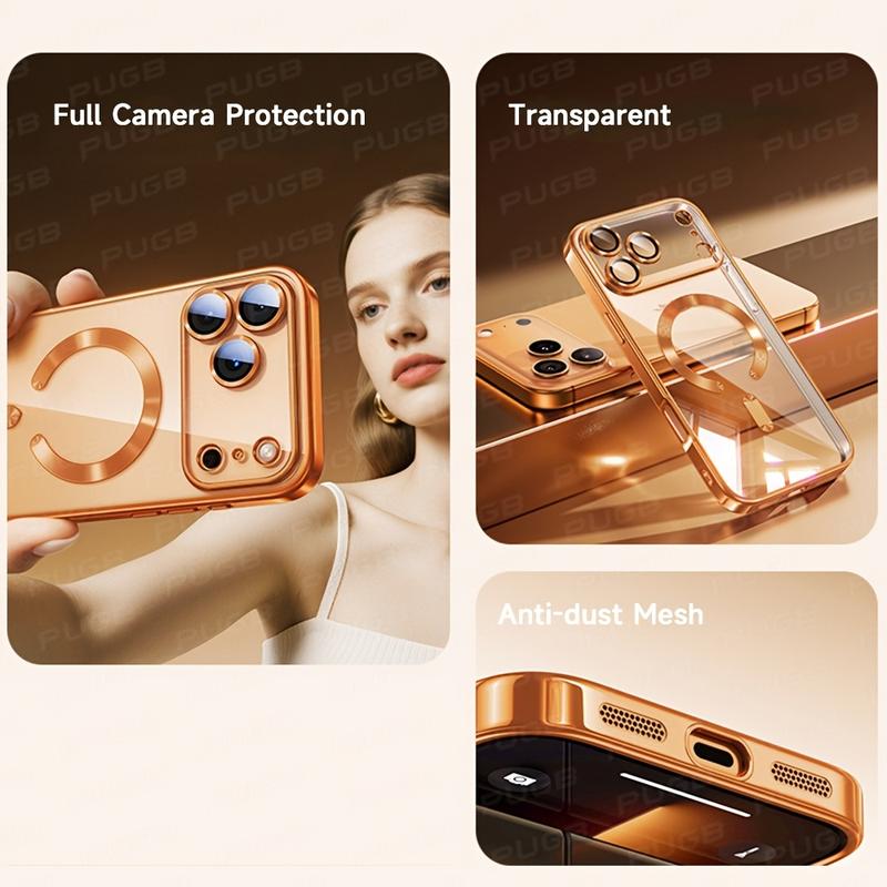 Premium Magnetic Wireless Charging Phone Case for iPhone 11 12 13 15 16 17 Pro Max & Air Plus with Camera Lens Protection Shockproof Clear Soft Cover