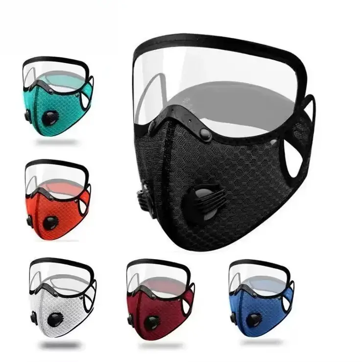 Reusable Breathable Face Covering with Detachable Eye Shield, Dual Valves for Cycling, Outdoor Sports (Running, Woodworking Compatible)