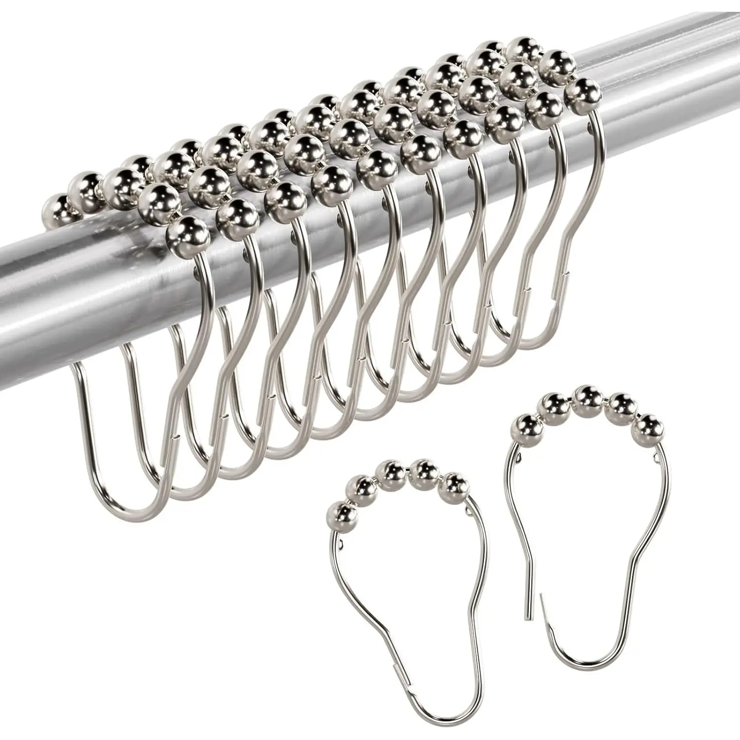 Shower Curtain Rings, Set of 12, Rust-Resistant Metal Shower Hooks Ring Shower Rings for Curtain Rolling Shower Curtain Hooks for Bathroom Shower Rod Shower Curtain Hangers, Nickel