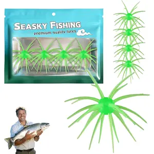 4Pcs Dice Bait, Floating TPR Swimbait with Reflective Stars,Tentacle Creature Lure, Sea Urchin Style Soft Plastic Baits, for Bass Fishing Drop Shot, Wacky Rig/Neko Rig and Finesse, Slow Sinking