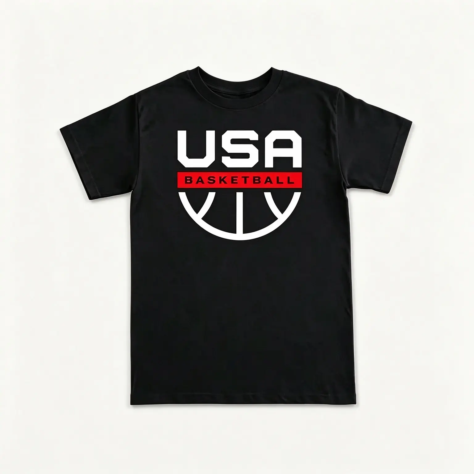 Men's USA Basketball Graphic Crew Neck T-Shirt - Black With Red & White Print, Soft Breathable Fabric, Regular Fit Short Sleeve Tee For Casual Wear