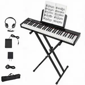 61-Key Digital Piano Keyboard – Portable, Semi-Weighted Electric Keyboard with 128 Tones, 128 Rhythms, 80 Sample Songs, Stand, Power Adapter, MIDI USB – Perfect for Beginners & Professionals