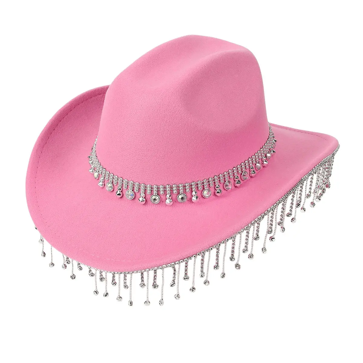 Shimmering Silver Color Rhinestone Fringe Cowboy Hat, Summer Party Hat, Party Accessory, Stage Wear, Jazz Hat, Fashion Jewelry