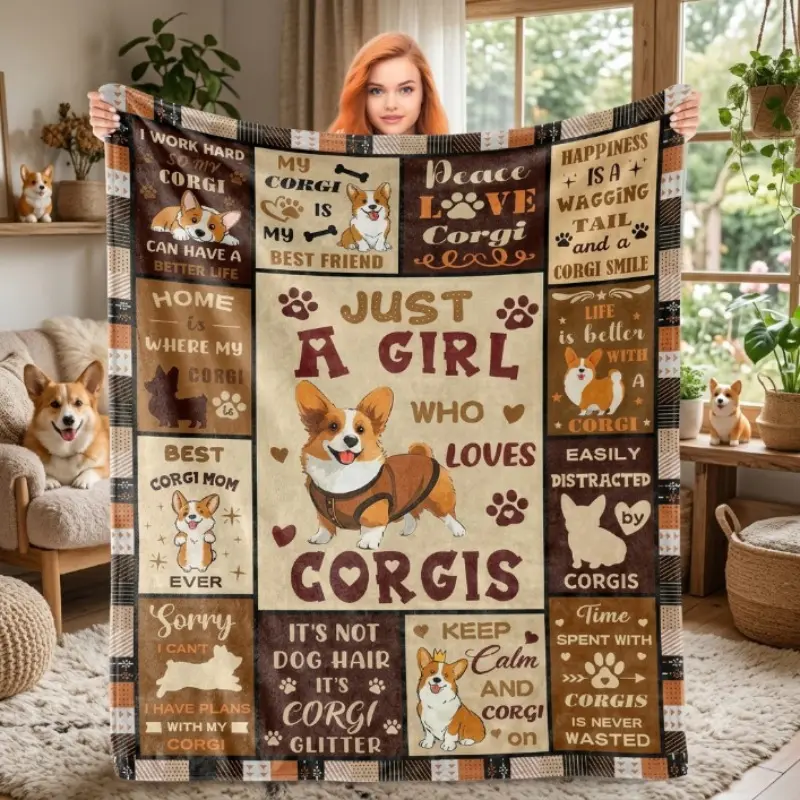 Funny Corgi Dog Flannel Fleece Blanket, Cute Corgi Lover Throw Blanket, Dog Mom Pet Lover Gift, Cozy Puppy Blanket for Sofa Bed Couch, Funny Dog Home Decor
