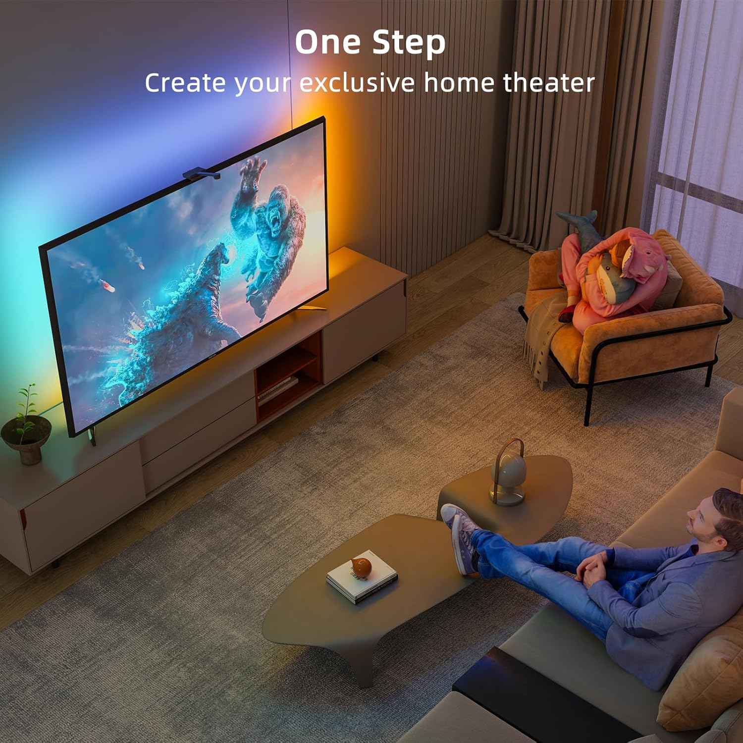 Smart TV LED Backlight Sync with Camera, Compatible with 32-85 Inch Screens, APP Control Color Changing TV Light, Smart TV Accessories