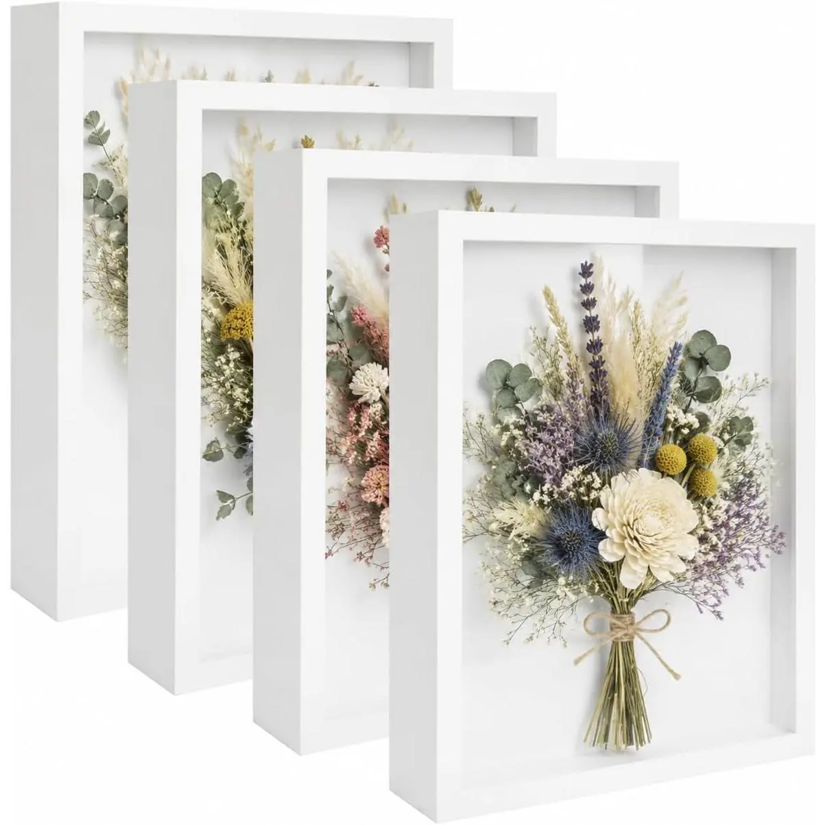 4 Pack Shadow Box Frame Display Cases, 8"x 8"  Deep Black Handicrafts Shadowbox Picture Frame  Jersey  Wedding Dress (Black)