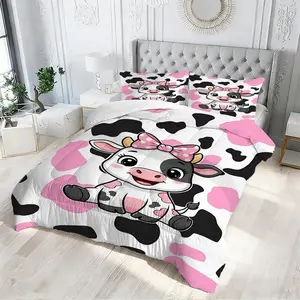 2/3pcs Beautiful Comforter Set - Adorable Cow Print Comforter Set, Playful Animal Pattern Bedding Set for Kids & Teens, Soft & Cozy Aesthetic Bedroom Decor, Easy Care Breathable Comforter Set for Stylish Home Makeover Pillow Insert Not Included