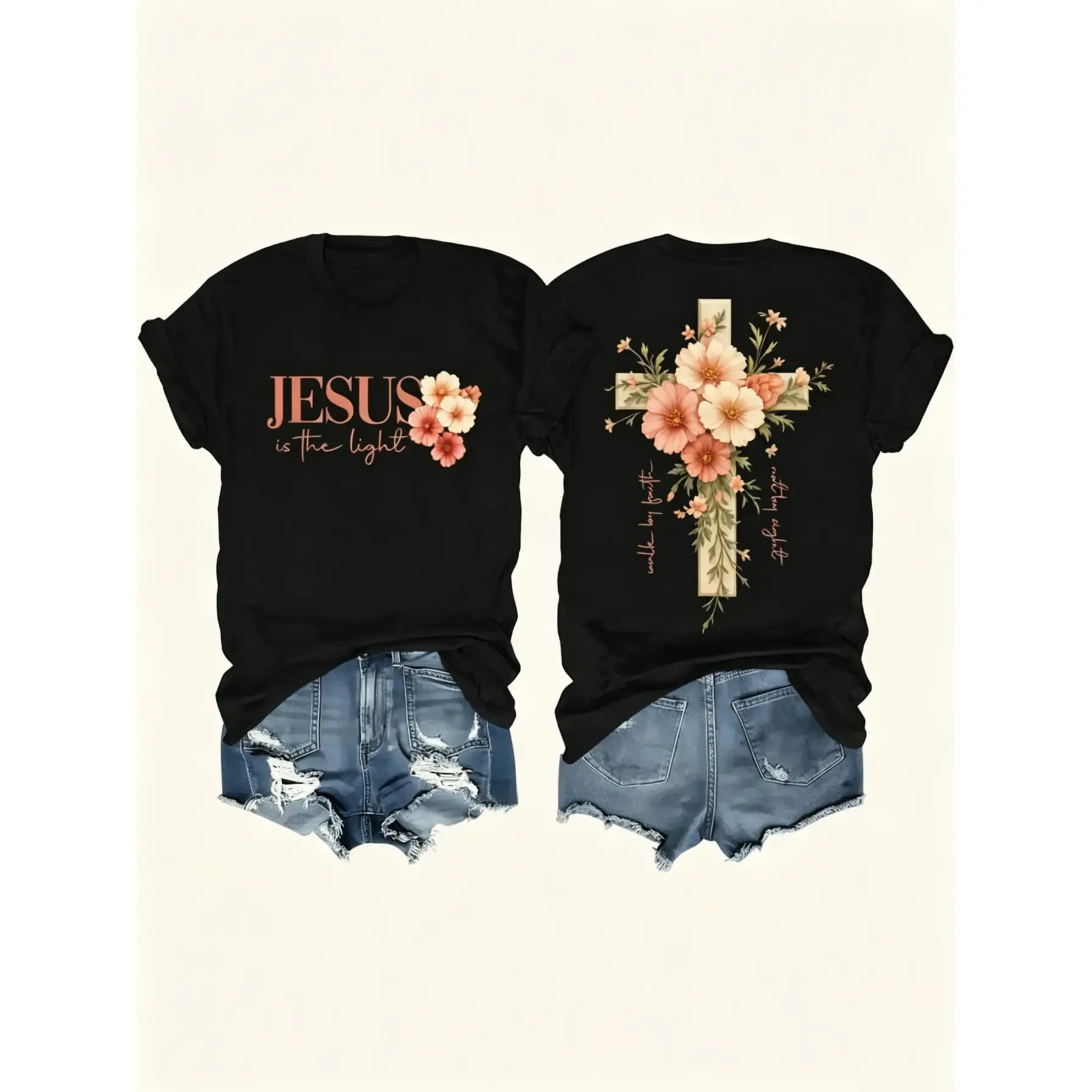 Faith Cross Christian Shirts for Women with Beautiful Floral Cross Print,western