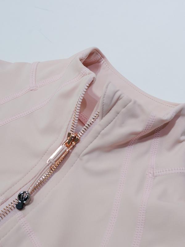 Yoga jacket for women, spring stand up collar, gold zipper, slim fit, casual long sleeved outdoor fitness suit top